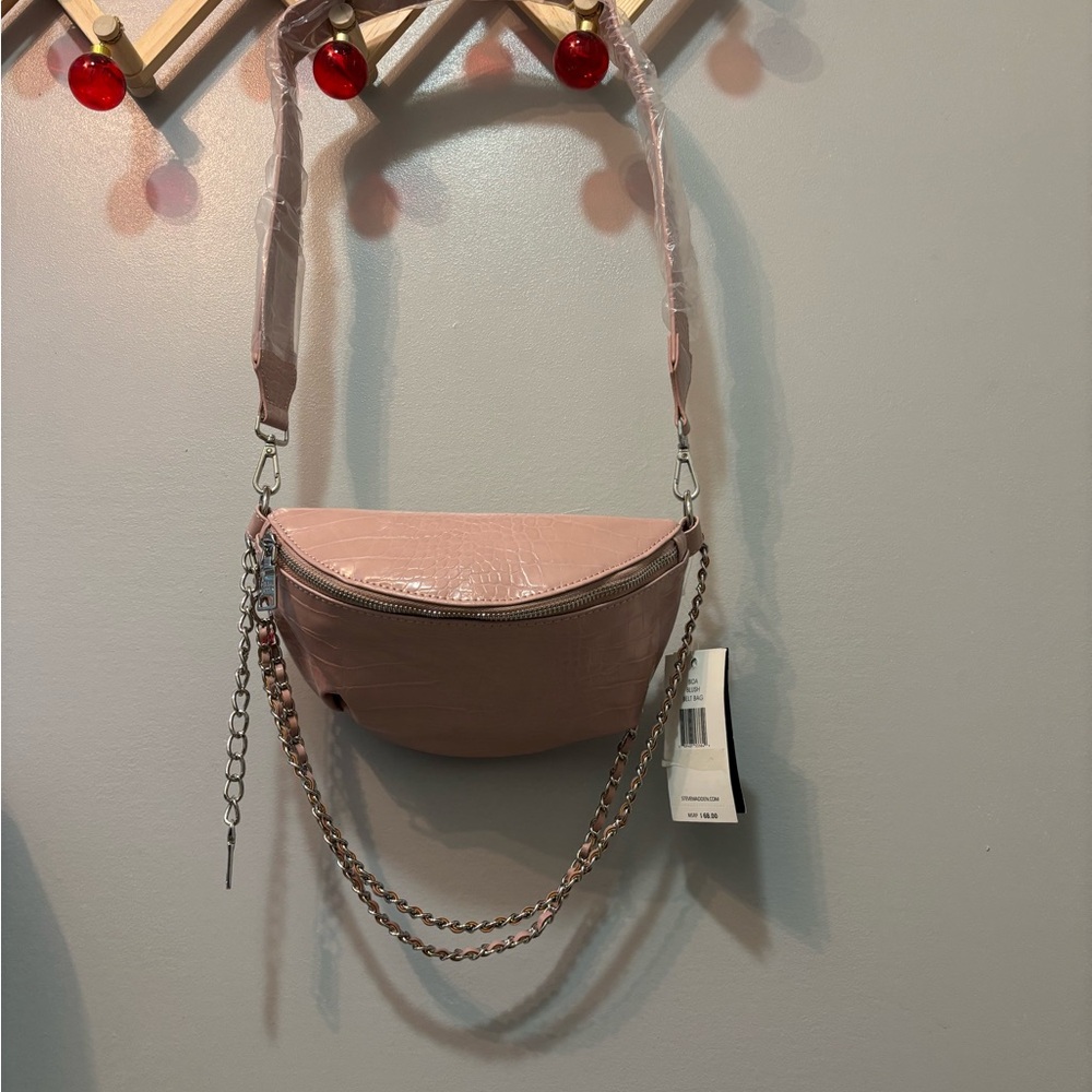 Steve Madden Blush Pink Croc-Embossed Crossbody with Chain Detail